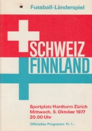 Schweiz - Finnland, 5. Okt. 1977, Hardturm, Fussball-Länderspiel, Offizielles Matchprogramm (gelocht)
