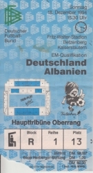 Deutschland - Albanien, Länderspiel, 18.12. 1994, Fritz Walter Stadion Kaiserslautern (Haupttribüne Ticket)