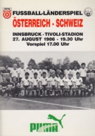 Oesterreich - Schweiz, 27.8. 1986, Friendly, Innsbruck Tivoli Stadion, Offizielles Programm