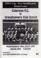 Coleraine FC - Grasshoppers Club Zürich, 30th July 1997, Qualf. UEFA Cup, Official Programme