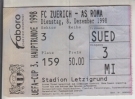 FC Zürich - AS Roma, 8.12. 1998, UEFA-Cup 3. Hauptrunde, Stadion Letzigrund, Ticket Tribuene Sued 