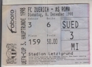 FC Zürich - AS Roma, 8.12. 1998, UEFA-Cup 3. Hauptrunde, Stadion Letzigrund, Ticket Tribuene Sued
