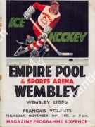 Wembley Lions - Francais Volants (de Paris) 14th Nov. 1935, Ice Hockey Friendly, Wembley Arena, Official Programme