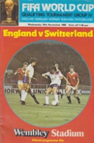 England - Switzerland, 19.11.1980, WC 82 Qualf., Wembley Stadium, Official Programme