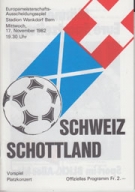 Schweiz - Schottland, Stadion Wankdorf Bern, 17. Nov. 1982, Offzielles Programm