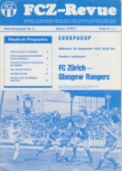 FC Zürich - Glasgow Rangers, 29.9. 1976, Europacup, Stadion Letzigrund, Offizielles Programm