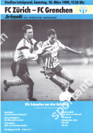 FC Zürich - FC Grenchen, 18.3. 1989, NLB, Stadion Letzigrund, Offizielles Programm