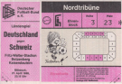 Deutschland - Schweiz, 27.4. 1988, Fritz Walter Stadion Kaiserslautern, Ehrenkarte - Nordtribüne