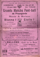 FC Bienne vs FC Etoile La Chaux-de-Fonds, 13.8. 1922, Ville de Porrentruy, Programme officiel