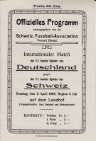 Schweiz - Deutschland, 5. April 1908, Internationaler Match, Landhof Basel, Offizielles Programm (Reprint)