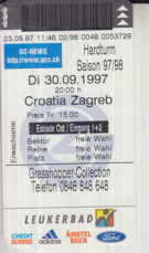 Grasshopper Club Zürich - Croatia Zagreb FC, 30.9. 1997, UEFA Cup, Hardturm Stadion, Ticket Estrade Ost