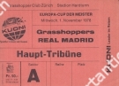 Grasshoppers Zürich - Real Madrid, 1.11. 1978, 1/8 Final, EC der Meister, Stadion Hardturm, Ticket Haupt-Tribüne