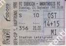 FC Zürich - Anorthosis FC, 15.9. 1998, UEFA 1. Hauptrunde, Stadion Letzigrund, Ticket Tribüne Ost