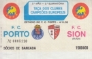 FC Porto - FC Sion, 4.11. 1992, Taca dos clubes Campeoes Europeus, Estadio do FC Porto, Ticket Socios