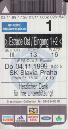Grasshopper Club Zürich - SK Slavia Praha, 4.11. 1999, UEFA Cup, Hardturm Stadion, Ticket Estrade Ost