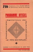 Championnats Cantonaux de Gymnastique, 9 et 10 Juin 1934, Programme officiel
