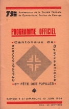 Championnats Cantonaux de Gymnastique, 9 et 10 Juin 1934, Programme officiel
