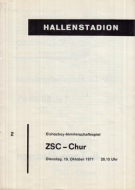 ZSC - Chur, 19.10. 1971, NLB, Hallenstadion Zürich, Eishockey Meisterschaftsspiel, Offizielles Programm