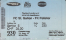FC St. Gallen - FK Pelister Bitola, 23.8. 2001, UEFA Qualf., Stadion Letzigrund, Ticket Tribüne Ost