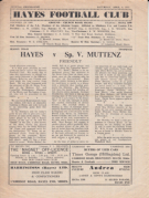 Hayes Football Club - SV Muttenz, 9. 4. 1955, Friendly, Church Road Ground, Official Programme