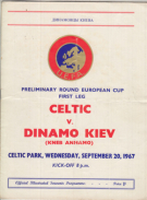 Celtic Glasgow - Dinamo Kiev, 20.9. 1967, Celtic Park, UEFA Cup, Official Programme