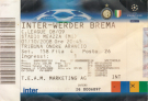 Inter Milano - Werder Brema, 1. 10. 2008, Champions League, Stadio Meazza, Ticket Tribuna Onore Arancio