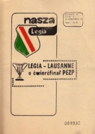 Legia Warsaw - FC Lausanne-Sports, 21.10. 1981, 1/4 Final of UEFA Cup (Nasza Legia, Numer 6, Rok 1)