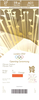 Olympic Games London 2012 - Ticket Opening Ceremony 27 July 2012
