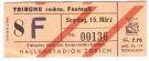 Schweiz - BR Deutschland, 15. März 1953, Eishockey Welt- und Europameisterschaften, Hallenstadion Zürich (Ticket)