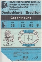 Deutschland - Brasilien, Länderspiel, 12.3. 1986, Waldstadion Frankfurt (Eintrittskarte Gegentribüne)