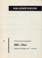 ZSC - EHC Chur, 19.10. 1971, NLB Eishockey-Meisterschaft, Hallenstadion, Offizielles Programm